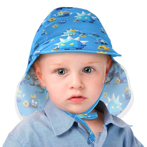 Kids Sun Hat Boy Hat Baby Girls' Sun Protection Large Brim Traveling Camping Hat Blue Cute Monster Cartoon2