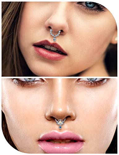 Vsnnsns Septum Rings 16G Stainless Surgical Steel Septum Piercing Jewelry Clicker Septum Rings Hinged Segment Septum Nose Rings Hoop Piercing Jewelry for Women Men Silver Black Rose Gold 10mm4