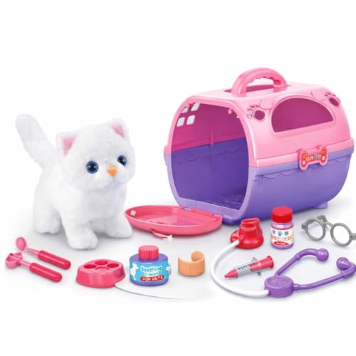 REMOKING 電子ペット 猫 ぬいぐるみ おもちゃ 会話できる 音声付き 動く かわいい 多機能 知育玩具 ごっこ遊び 子供用 女の子 男の子 小学生 誕生日 クリスマス プレゼント 14点セットの画像