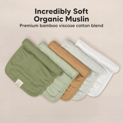 KeaBabies 5-Pack Cotton Muslin Burp Cloths Baby Girls, Boys - Soft & Absorbent Spit Up Burp Rags, Large Muslin Towel, Cotton Wash Cloths for Babies, Newborn, Infant, No Shrink, Durable, Neutral4