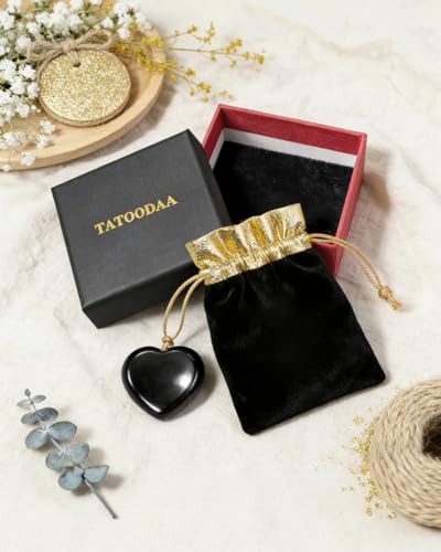 Image of Natural Black Obsidian Heart Worry Stone - Polished Thumb Pocket Stone for Anxiety & Stress Relief - Heart-Shaped Crystal for Reiki Healing, Meaningful Spiritual Gift for Women & Men