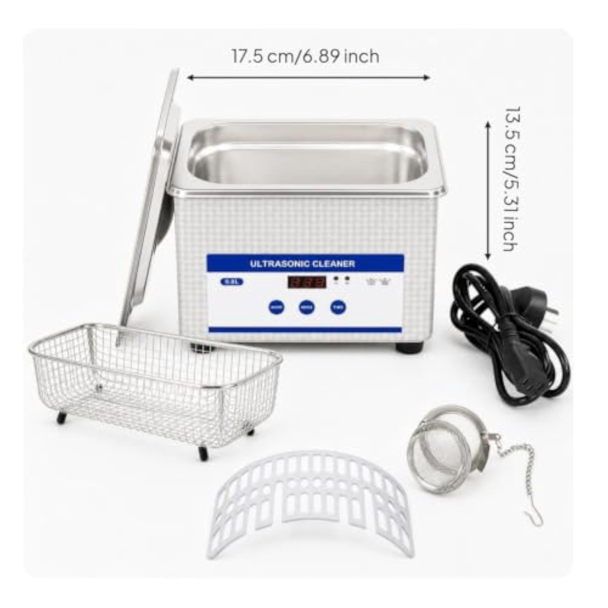 Digital Sonic Cleaner with Basket, Compact Countertop Sonic Cleaner