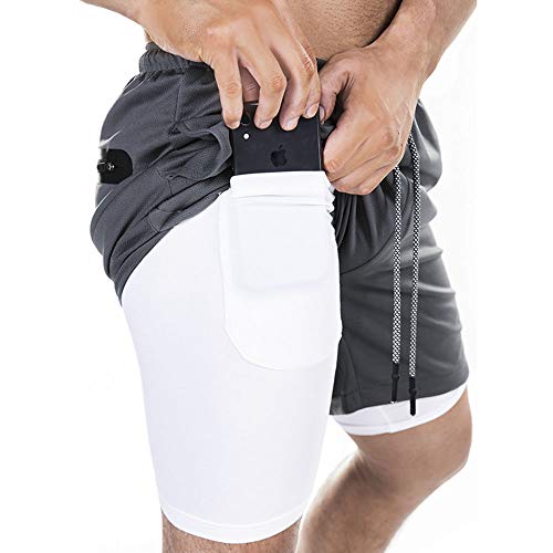 UWOOD Short de Musculation 2 en 1 pour Homme avec Poches zippées, D, XXL