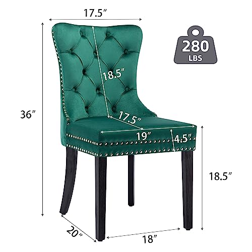 Goolon Velvet Dining Chair Set Of 2 Wingback Tufted Chairs For Dining Room Upholstered Dining Chairs With Nailhead Rivet Trim Design Pull Ring On Backrest Wood Legs For Kitchen Dining Room Green #TOP2