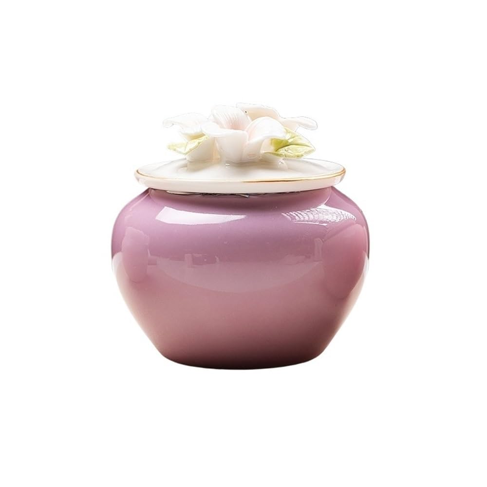 CHENGAIJIAN Tea Canister Ceramic Pinch Flower Tea Canister Household Sealed Storage Jarfor, Coffee Beans, Candy, Etc(Purple)