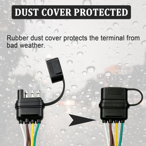 Image of 4-Way Flat Trailer End Connector 18 Inch,4 Pin 5 Wire Trailer Wiring Harness,4 Pin Truck Connector with Dust Cover
