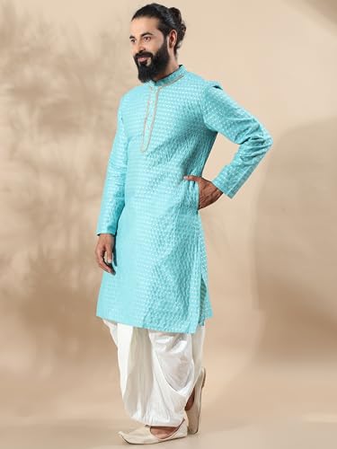 Filori Studio - Men's Traditional Motif Self Woven Design with Lace Detailing Long Kurta (Kurta Only)4