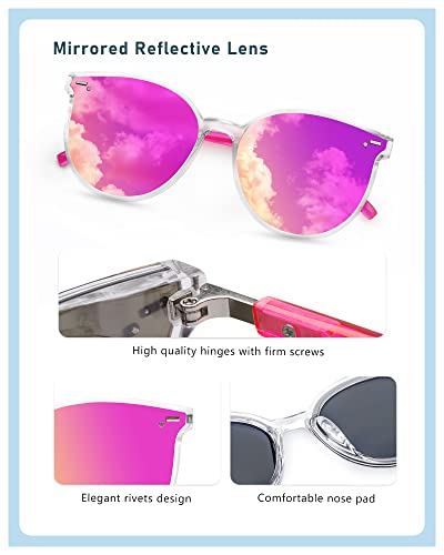 Retro Round Sunglasses for Women, Pink Sunglasses Womens with Classic Trendy Frame Sunnies Shades UV400 Blocking3