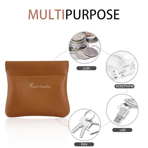 Image of Travelambo Leather Squeeze Coin Purse Pouch Change Holder For Men & Women 2 pcs set