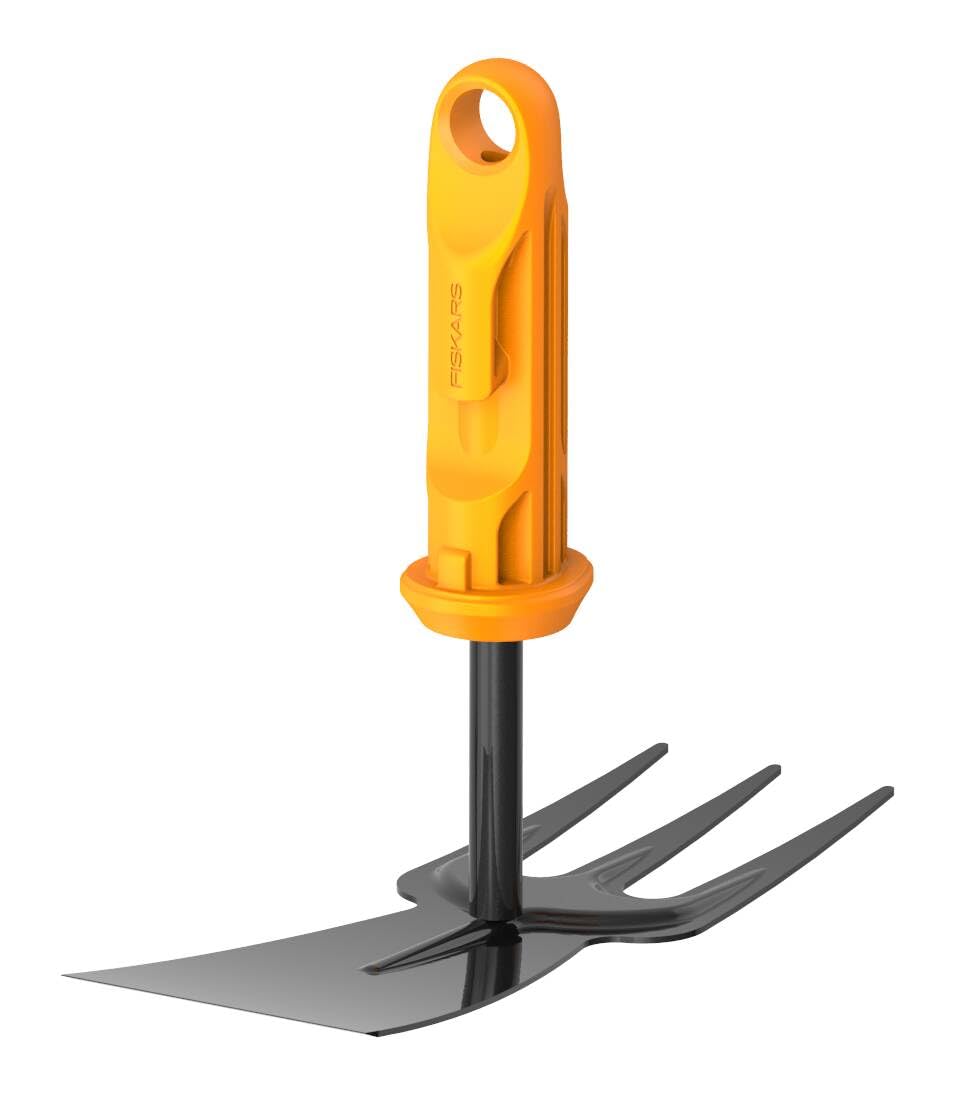 Fiskars OneClick Kombihacke, 2-in-1 Aufsatz zum Lockern und Unkrautjäten, Müheloses Wechseln mit nur einem Klick, Borstahl, Breite: 5 cm, Schwarz/Orange, 1080695