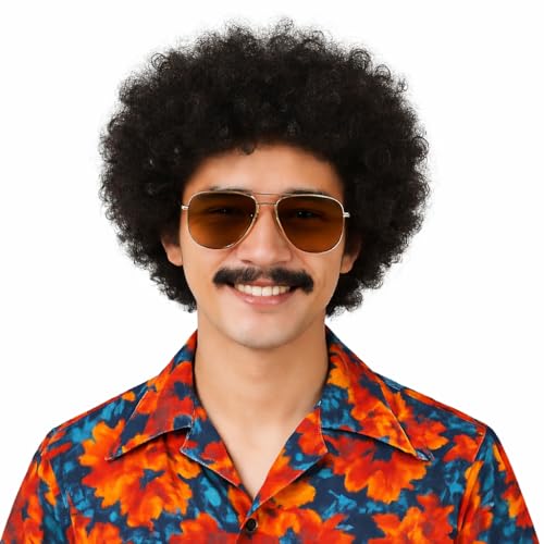 TK Gruppe Timo Klingler Parrucca Afro riccia Stile Mullet retrò per Carnevale e Feste in Maschera Anni 80 90 Nera