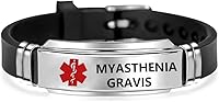 Vista 7 de NanMuc Pulsera de identificación de alerta médica roja de primeros auxilios de emergencia grabada con láser Alerta de salud ajustable pulsera