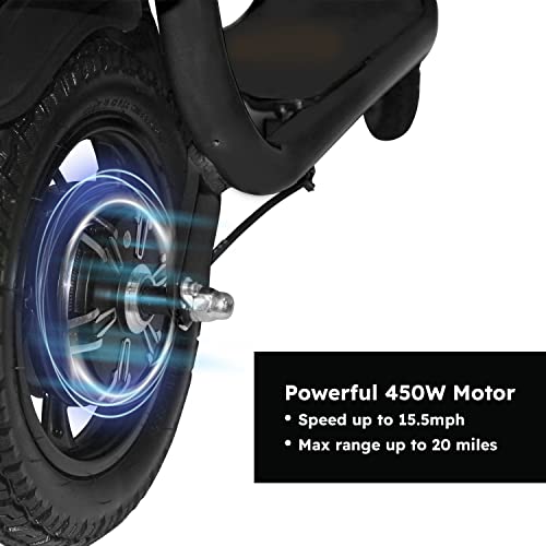 Phantomgogo Commuter R1 - Electric Scooter For Adults - Foldable Scooter With Seat & Carry Basket - 450W Brushless Motor 36V - 15Mph 265Lbs Max Load E Mopeds For Adults (Black) #TOP3