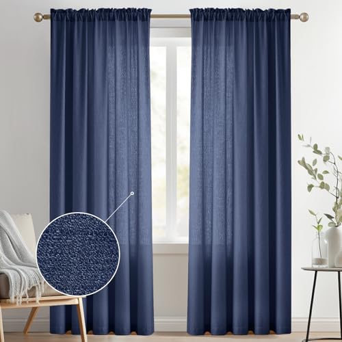 Image of Melodieux 84 Inches Curtain for Living Room - Light Filtering, Linen Look, Rod Pocket, Semi Sheer Curtain Drapes for Home Office, Bedroom (52 inch W x 84 inch L, 2 Panels)