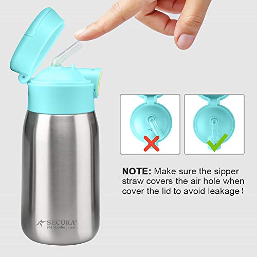 Secura Vacuum Insulated Stainless Steel Straw Water Bottle With Handle, 350Ml 12Oz, Green #TOP3