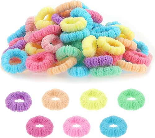 Image of Diversa Cotton Mini Rubber Bands Elastic Hair Ties, Small Baby Hair Bobbles Ponytail Holder for Kids Girls & Women, 2.5 cm in Diameter, Pack of 100 (Pumpkin)