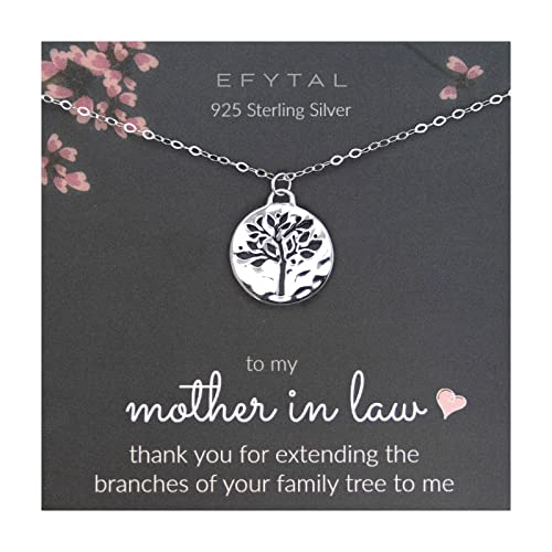 EFYTAL Sterling Silver Tree of Life Necklace for Mother-in-Law - Wedding Jewelry Gift from Daughter-in-Law or Bride to Mother of the Groom