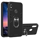 Xiaomi Mi A2 Lite Case, SATURCASE Armor Hybrid 2 in 1 [PC & Silicone] Dual-Layer Ring Kickstand Bumper Shockproof Protective Case Cover for Xiaomi Mi A2 Lite (Black)