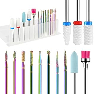 PAIRIER 13pcs Ceramic Nail Drill Bits Sets, 3/32 Inch Diamond Cuticle Electric Nail File with Box, Electric Manicure Nail File Bit for Acrylic Gel Nails Cuticle Manicure