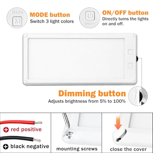 RV Lights Interior,3 Color Rv LED Super Bright Fixture,12V Ceiling Dome Light with ON/Off Dimmable Switch Energy Saving for Camper/Car/Trailer/Boat (Warm+Natural +Cold Light) by SFNN - Used condition - Image 7
