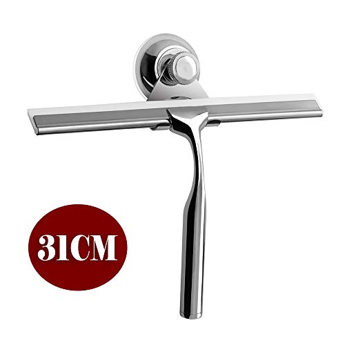 Zindoo Limpiacristales Ducha Extractor de baño y Ducha Borrador Acero Inoxidable Limpiacristales con Colgador de Pared Baño Borrador 31x17 cm (LxW)