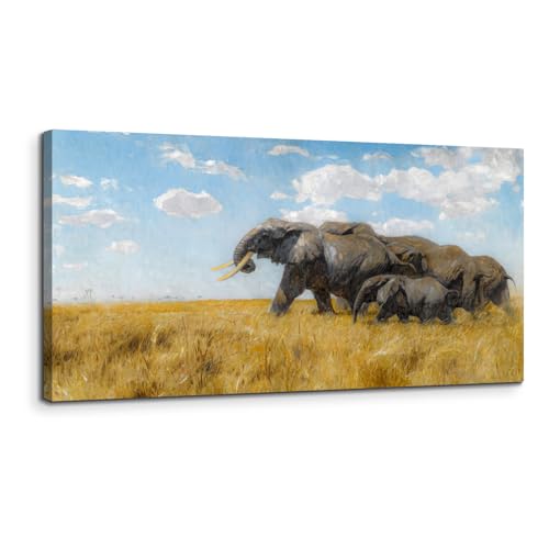 SERIMINO Large Wall Art Vintage Decor, Elephant Herd Canvas Painting, Grassland Landscape Wall Art Prints, Nature Animals Pictures Wall Decor for Bedroom Living Room Bathroom Office 20x40 Inch