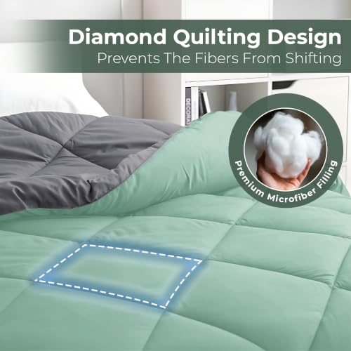 Image of Story@Home Reversible AC Comforter 220 GSM Lightweight Microfiber Summer Blanket for Double Bed (90x100 Inches) | Soft Cooling Quilt, Breathable All Season Duvet for AC Room - Mint Green & Grey