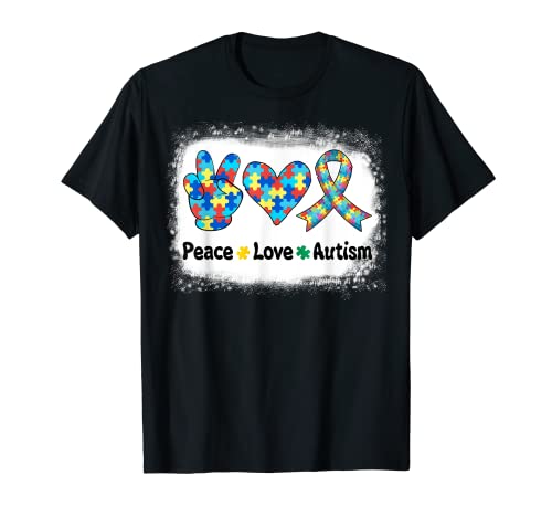 Peace Love Autism In April Gift For Autism Awareness Maglietta