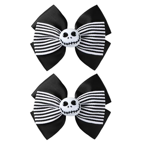 Nuolich 2PC Ghost Skull Hair Bow Clips Black White Stripe Hair Accessories