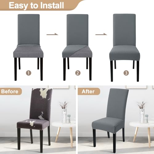 Image of SearchI Dining Room Chair Covers Set of 6, Stretch Jacquard Parsons Chair Slipcovers Removable Washable Kitchen Chair Protector Cover for Dining Room, Hotel, Ceremony (Gray Rhombus)