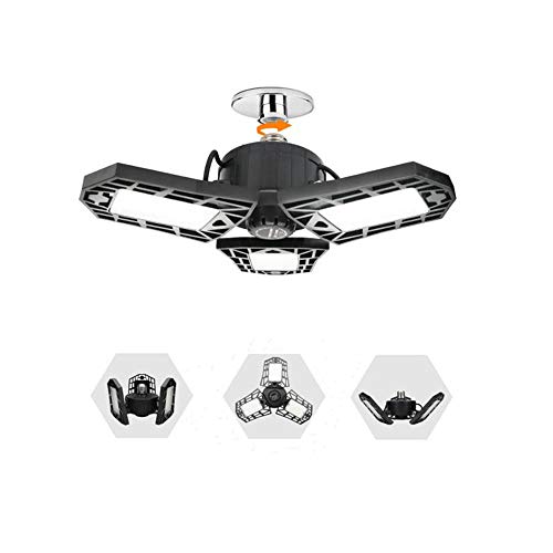 LED Garage Lights,8000LM Led Deformable Lights for Garage,80W Ultra Super Bright Garage Lighting,6000k Natural Light,Three-Leaf Lights for Garage barn Warehouse Workshop Basement Full Area-Black