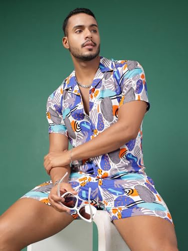 Image of Rigo Printed Co-Ord Set for Men | Casual Shirt & Shorts Night Suit Set | Lounge-wear Nightdress Pajama Set for Mens & Boys | Night Wear, Beach Wear, Vacation Wear Outfit White