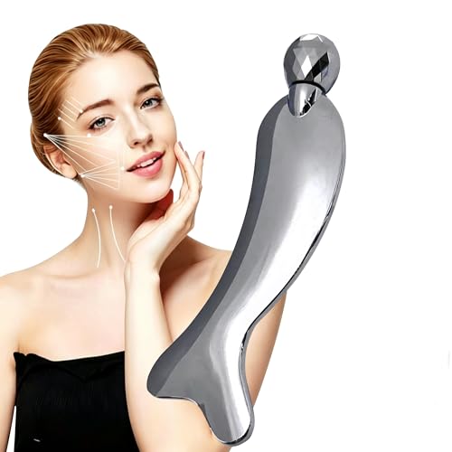 6-in-1 Stainless Steel Gua Sha Facial Tool, Sculpting Massager for Lymphatic Drainage & Face Depuffing, Depuff Jawline, Reduce Double Chin, Dark Circles & Under Eye Bags, Reusable Metal Scraping Tool