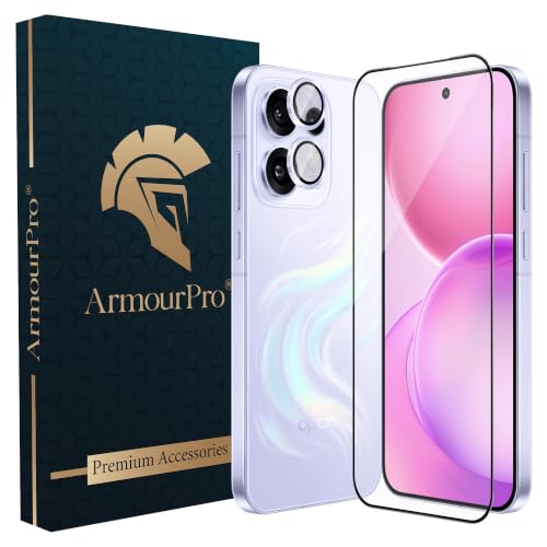 Image of ArmourPro Edge to Edge Tempered Glass for Oppo Reno 16 with Purple Camera Ring Guard, 9H Screen Protector, Anti-Scratch, Anti-Fingerprint, Bubble-Free Installation Kit