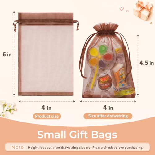 Image of Crweety 50PCS Organza Bags 4x6 Brown Small Gift Bags Mesh Drawstring