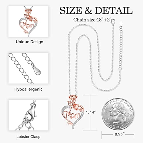 Desimtion Gifts for Mom, Heart Rose Necklaces for Mom, Birthday Jewelry Gifts for Women Her Girlfriend Wife4