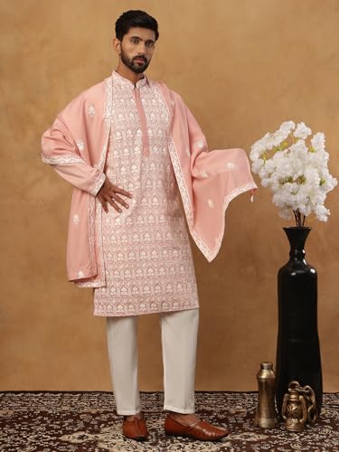 Image of Jompers Silk Blend Embroidered Kurta Pyjama Dupatta Set
