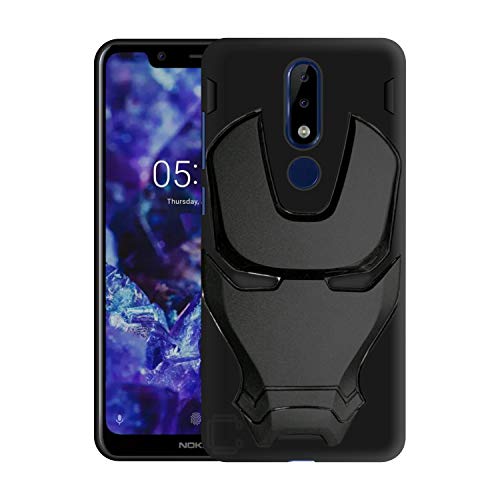 Image of COVERLY Official 3D Touch Feel Trending Marvel Avengers Logo Mask Soft Rugged Grip Silicone Iron Man Super Power Cartoon Movie Engraved Silicone Matte Back Cover for Nokia 5.1 Plus -Black
