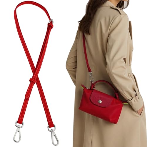 Image of Bag Leather Strap Replacement Adjustable Crossbody Shoulder Straps for XS MINI Pouch, No Damage Conversion Kits Accessories (MINI-Brilliant Red-Silver)