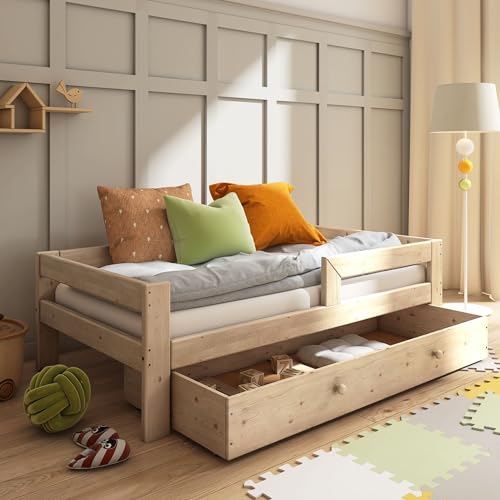 Need Sleep Kinderbett Jugendbett 90x180 cm mit Schublade Bettkasten Rausfallschutz Lattenrost Massivholz
