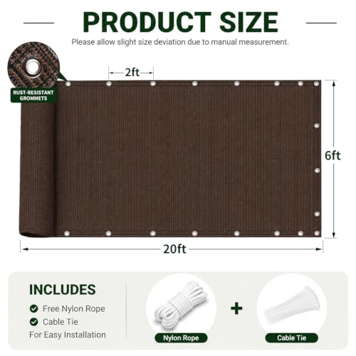ABOSUN 90% Outdoor Sun Shade Cloth, 6’ x 20’, Pergola, Deck, and Backyard Patio Sunshade with UV Protection, Heat Resistant HDPE Material, Reinforced Grommets (6x20 FT,Brown) by ABOSUN - Used condition - Image 2