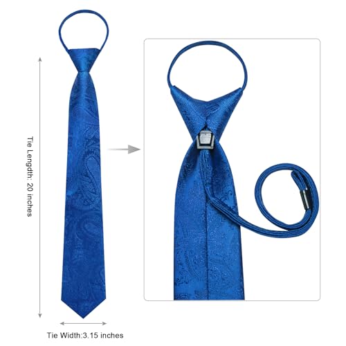 Image of Hi-Tie Zipper Ties for Men Pre-tied Tie Set Lapel Pin Pocket Square and Cufflinks Formal Business Wedding Adjustable Necktie