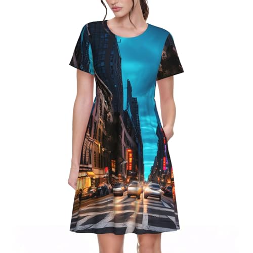 Robe d'été fluide thématique New York pour vacances et événements