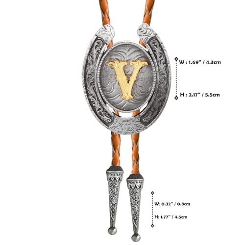Image of Vintage Western Cowboy Monogram Initial Letter Bolo Tie for Men | Premium brown braided leather, adjustable sliding clasp, anti-tarnish alloy pendant, versatile A-Z western bolo tie