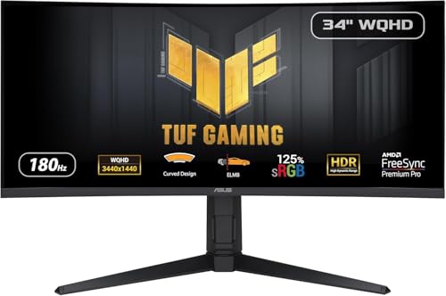 Image of ASUS TUF Gaming 34 inch 1440P 1500R Curved Monitor (VG34VQL3A) - QHD (3440 x 1440), 180Hz, 1ms, Extreme Low Motion Blur, Freesync Premium Pro, 125% sRGB, DisplayHDR 400, Height Adjustable, 3 year warranty