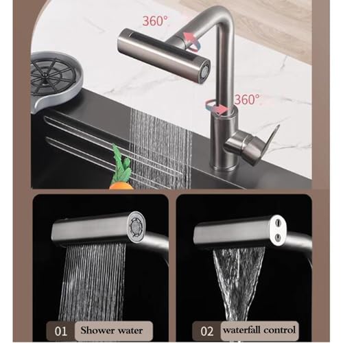 Fregadero de acero inoxidable negro con grifo de diseño elegante para barra de hotel 6