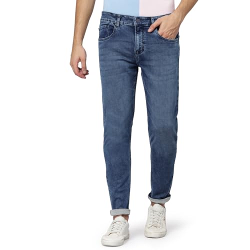 Image of i'sol Men's Tapered Fit Solid Mid-Rise Stretchable Casual Jeans