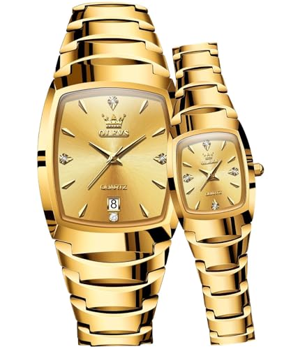 Image of OLEVS Couple Watch Men and Women His and Her Watches Set Analog Date Diamond Stainless Steel Waterproof Luminous Wrist Watch