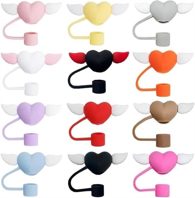 2Pcs Hearts Straw Cover for Stanley Cup, 10mm Silicone Straw Covers Cap for Stanley Cup Accessories, Cute Topper for Tumblers, Cap Stopper for Reusable Straws (White Wings Pink) - Image 9