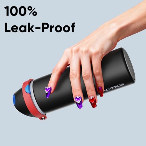 Image of Insulated Water Bottle with Straw - Encool Stainless Steel Water Bottle with Push Button Lid, Leak-Proof & BPA-Free, Keeps Cold for 24 Hours for Sports, Travel, Gym (24 oz, Oil Black)